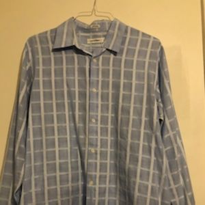 Calvin Klein Blue and White Striped Dress Shirt